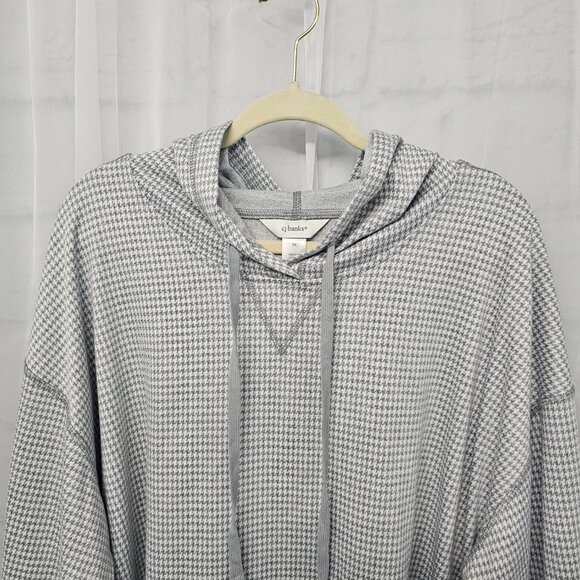 CJ Banks Gray Houndstooth Hoodie Casual Preppy Roll Tab 3X - Picture 2 of 8